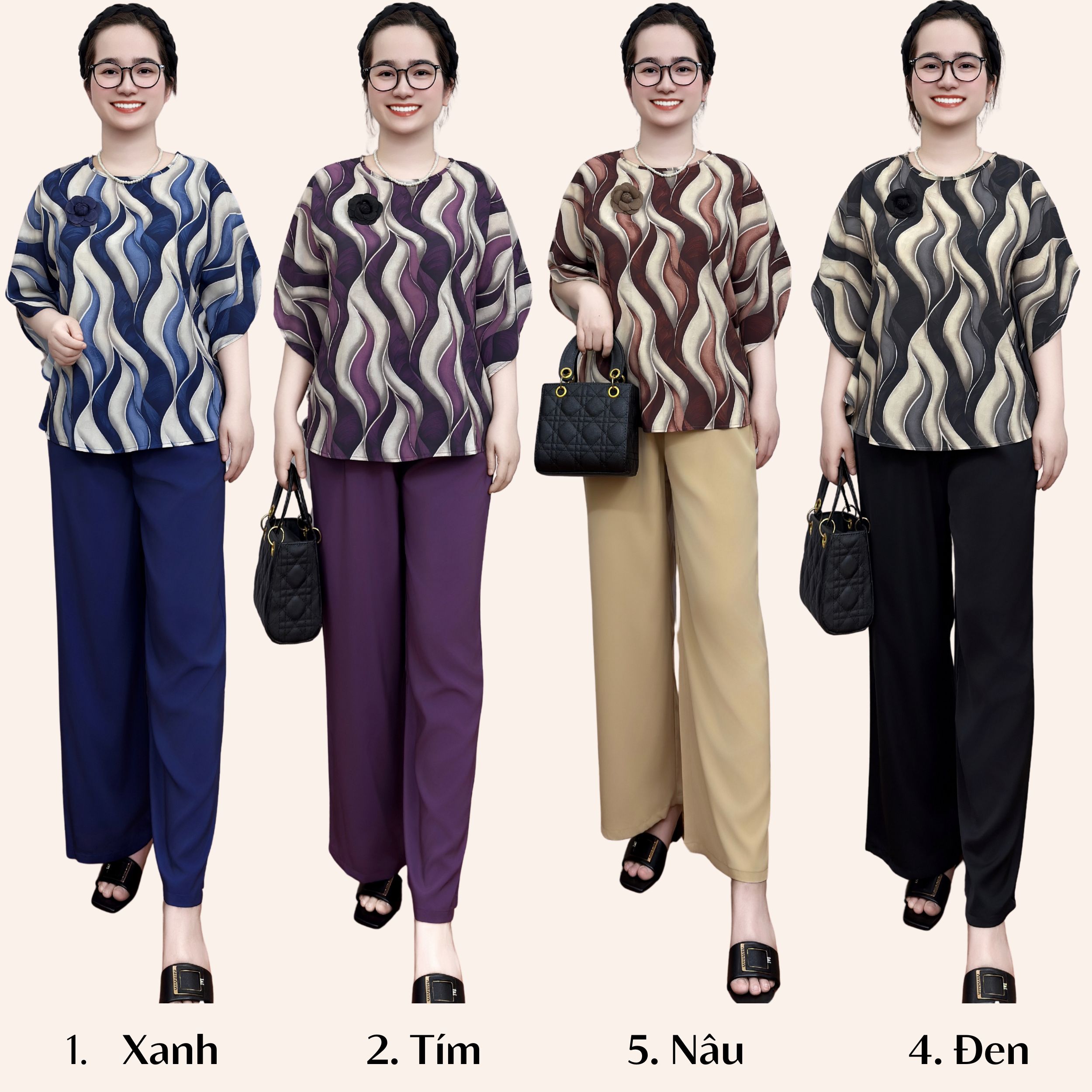 Bộ lụa trung niên nữ, bộ lụa cánh dơi sang trọng tặng mẹ ms908