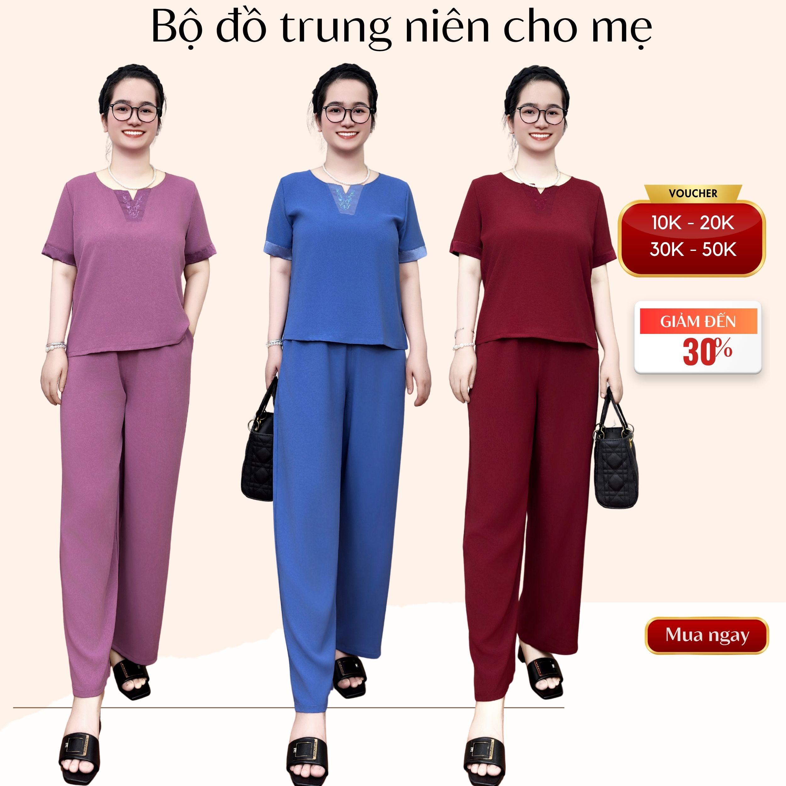 Đồ bộ trung niên cao cấp lụa ruby, mặc nhà mặc đi chơi sang trọng tặng mẹ yêu ms772