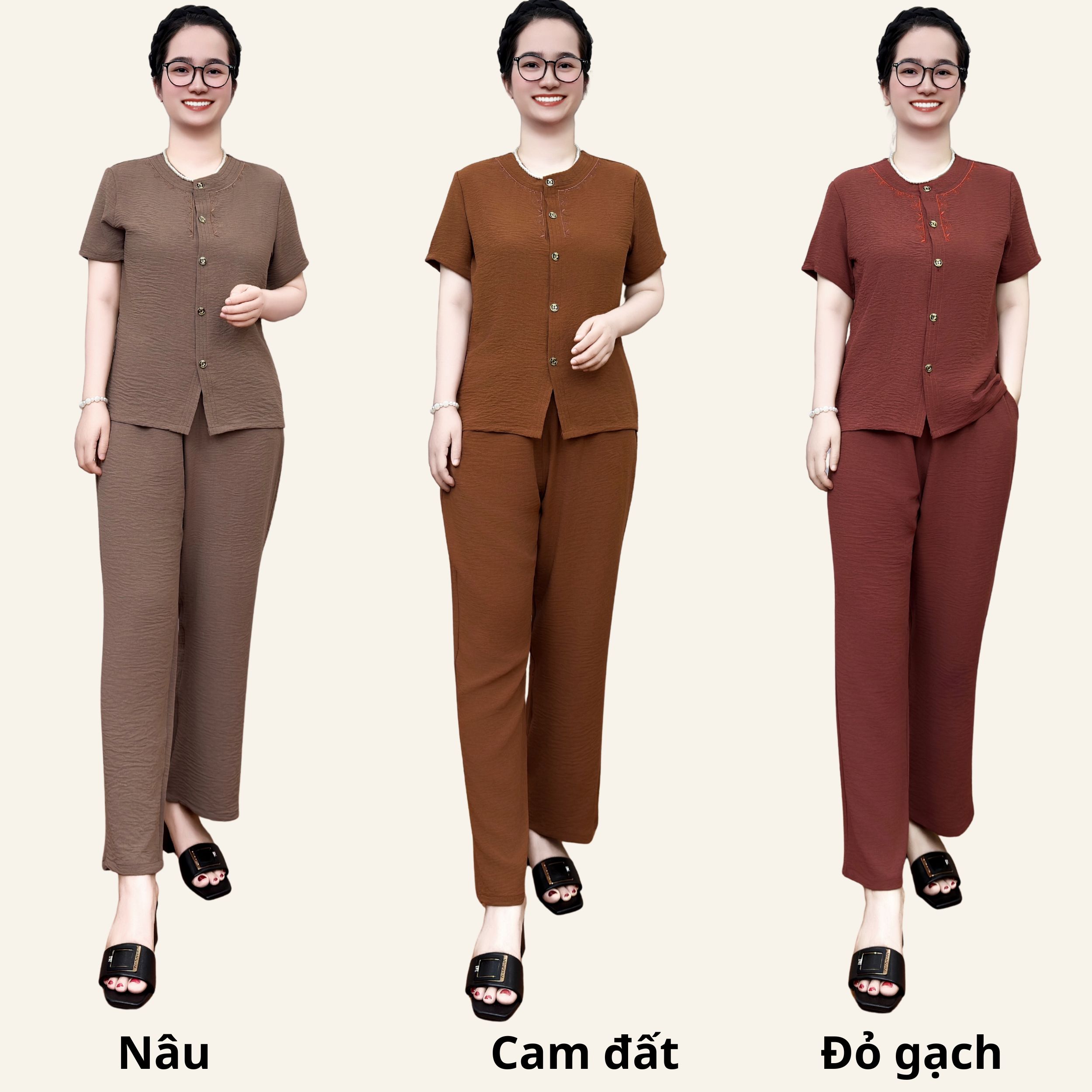 Đồ bộ trung niên người già ngắn tay cực mát không nhăn tặng mẹ tặng bà ms802