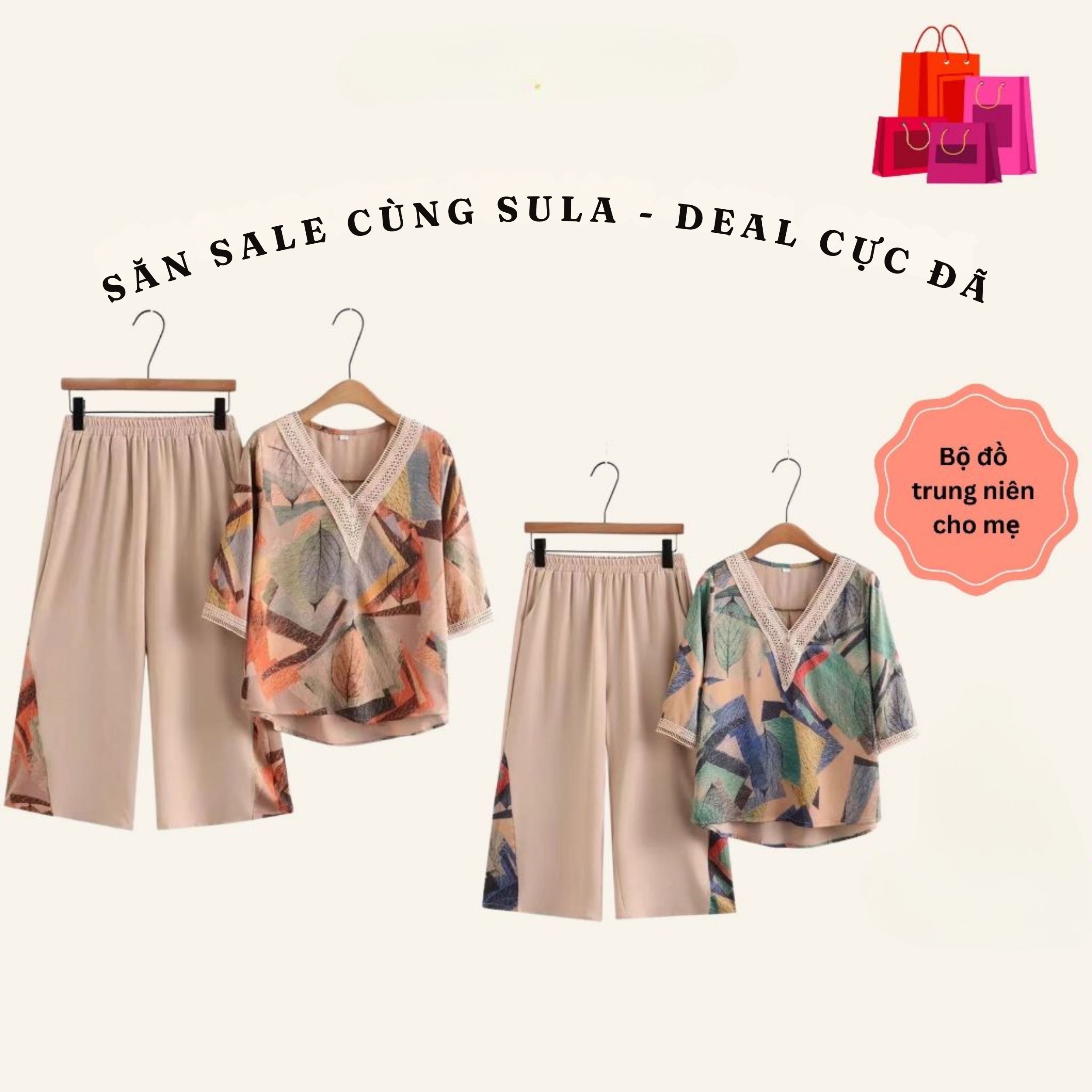 Bộ quần áo trung niên đi tiệc đi chơi cho mẹ quần dài, Món quà dành cho mẹ sang trọng ms522