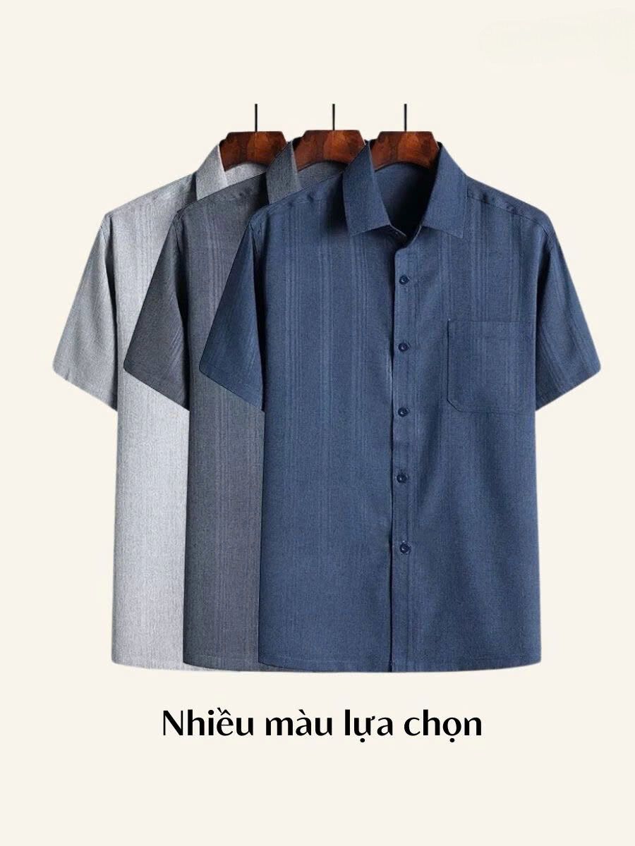 Áo sơ mi nam trung niên, sơ mi tay ngắn chất đũi mềm mát không nhăn ms212