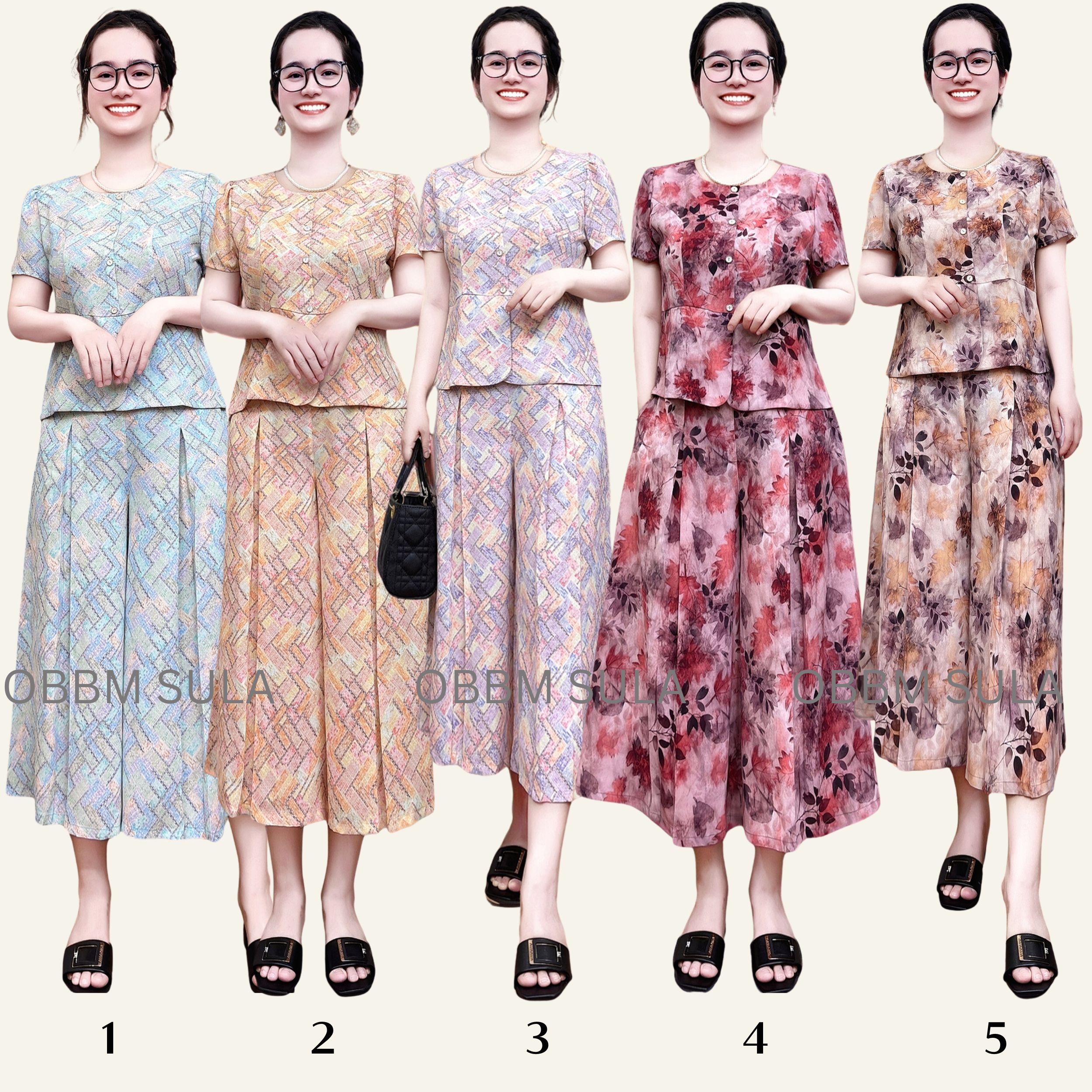Đồ bộ trung niên nữ, bộ lụa tuyết ống rộng giả váy quần lửng tặng mẹ đi chơi đi tiệc ms976