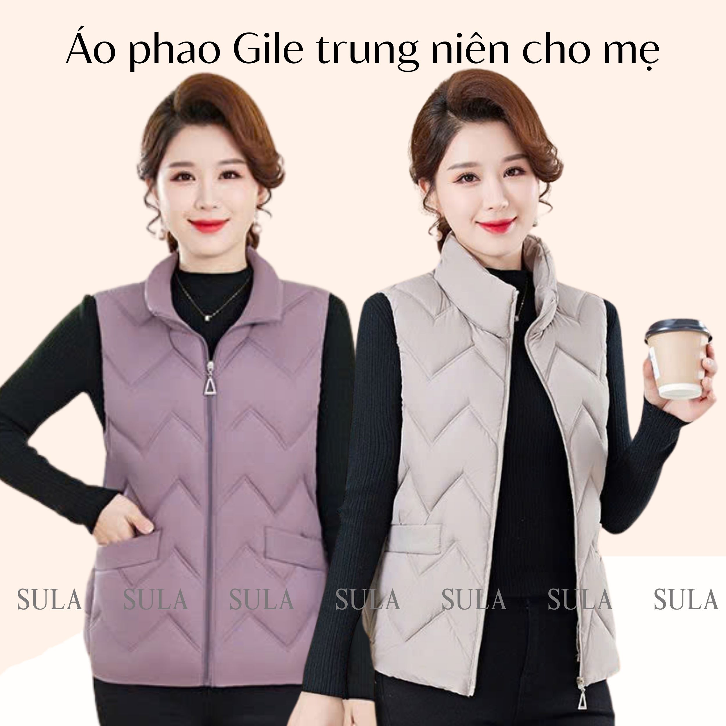 Áo gile trung niên cho mẹ, áo phao trần bông sóng cho mẹ mặc ở nhà hay đi chơi mẫu mới nhất ms616