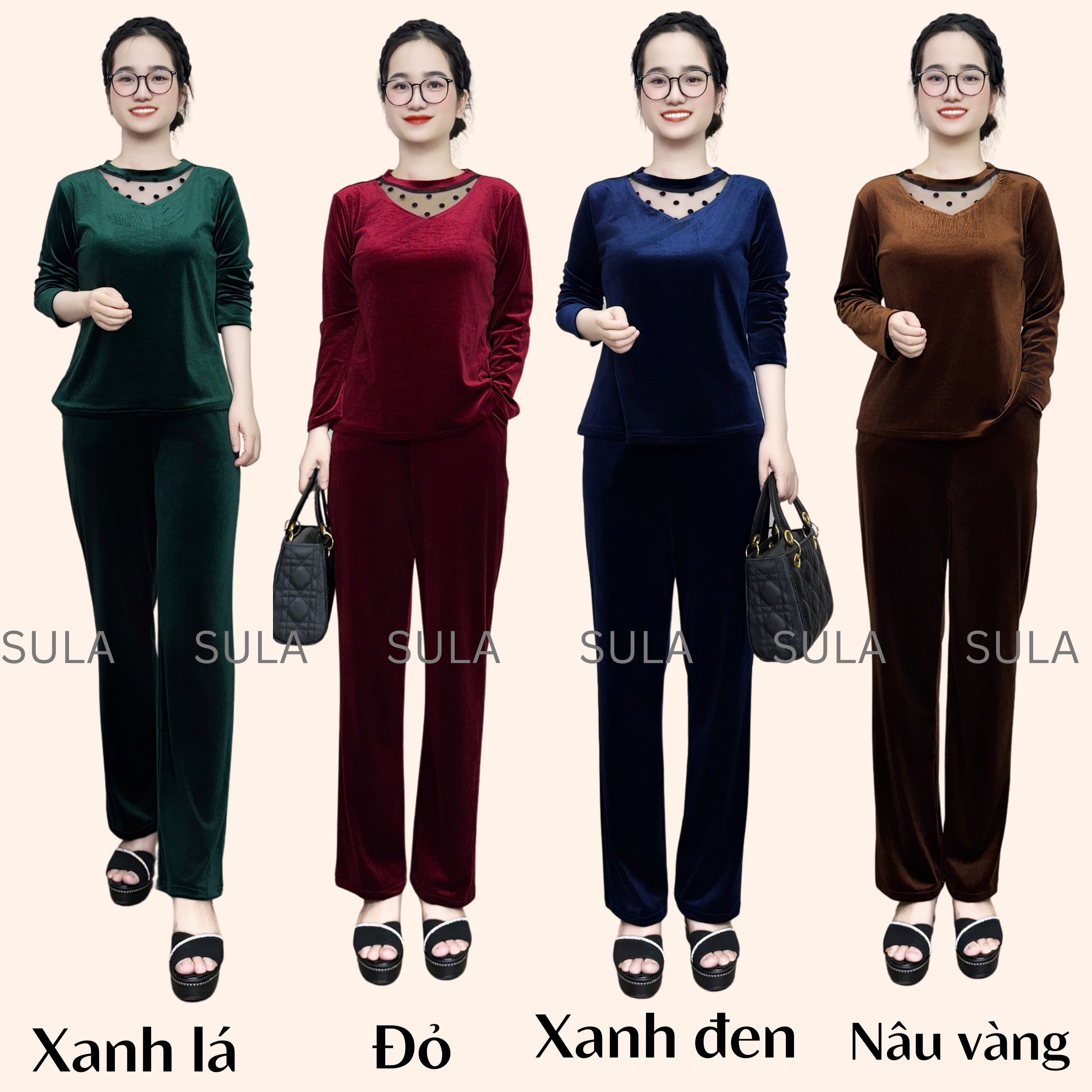 Bộ đồ trung niên cho mẹ, bộ đồ nhung tuyết ấm áp cho mẹ mặc ở nhà hay đi chơi ms625