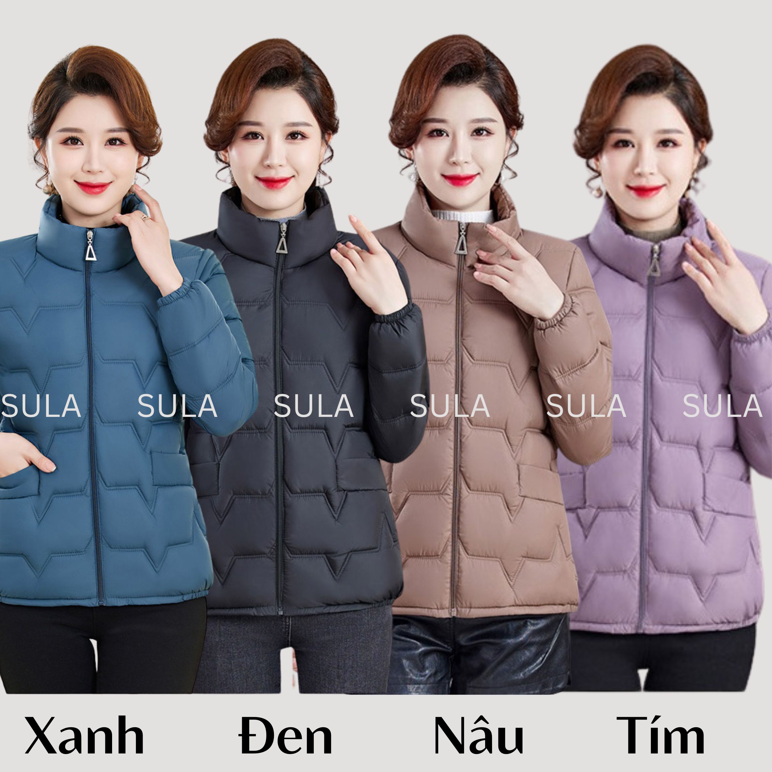 Áo khoác trung niên nữ cho mẹ, áo phao trần bông giữa cho các bà các mẹ mặc ở nhà, di chơi ms608
