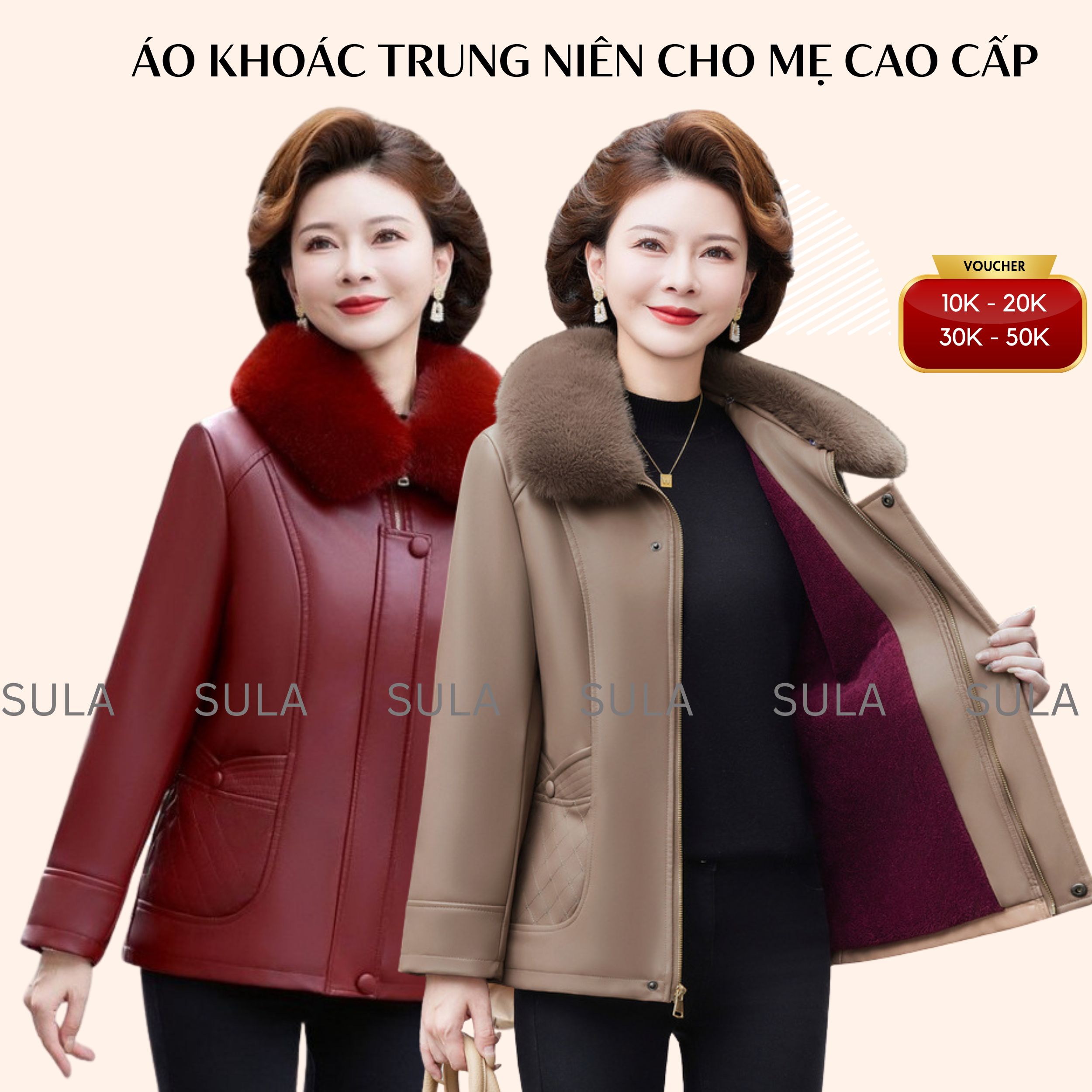 Áo khoác trung niên cho mẹ, áo khoác da trong lót lông ấm áp cao cấp sang trọng ms819