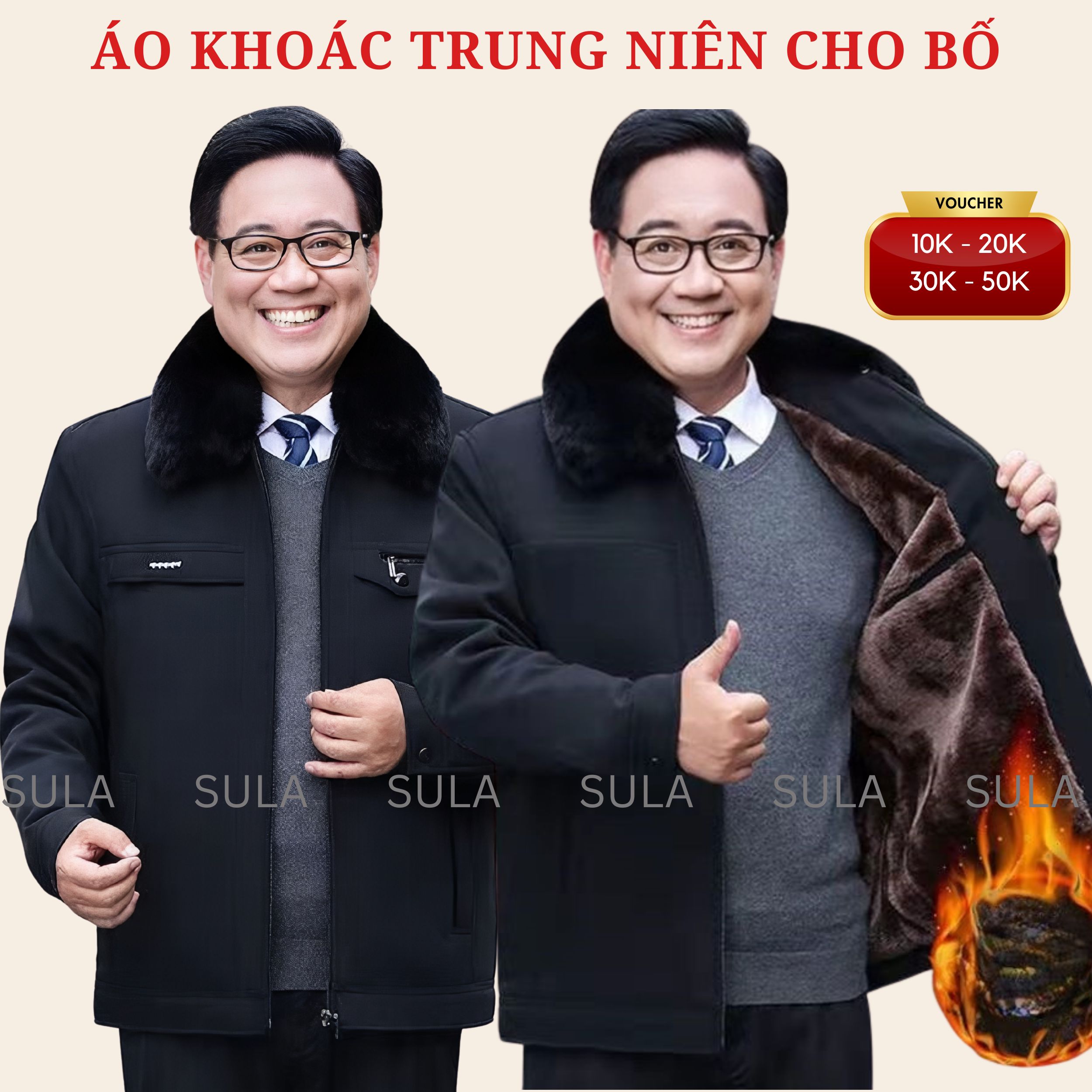 Áo khoác nam trung niên lót lông cho bố, áo trung niên cho bố cho ông ấm áp, sang trọng ms825